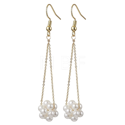 Shell Pearl Beads & Brass Cable Chain Dangle Earrings EJEW-TA00570-1