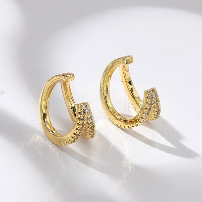 Clear Cubic Zirconia Double Line Cuff Earrings EJEW-R150-14G-1