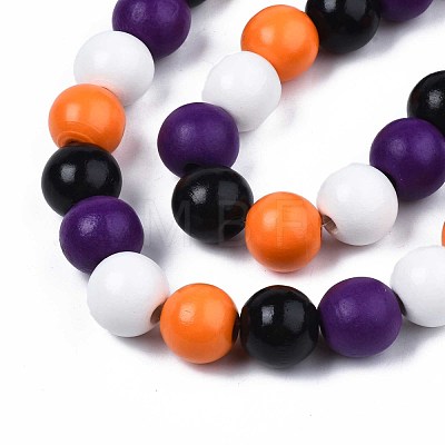 Halloween Spray Painted Natural Wood Beads Strands WOOD-S053-55E-1