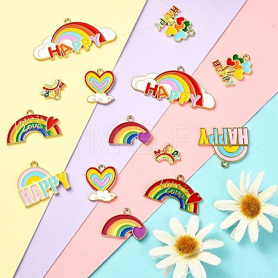 14Pcs 7 Styles Zinc Alloy Enamel Pendants ENAM-CJ0002-70-1