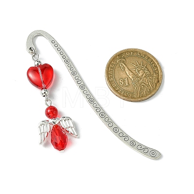 Glass Bead Heart Angel Bookmarks AJEW-JK00276-03-1