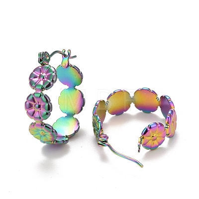 Ion Plating(IP) Rainbow Color Flower 304 Stainless Steel Hoop Earrings for Women STAS-A057-15MC-1
