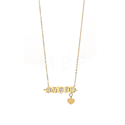 304 Stainless Steel Micro Pave Cubic Zirconia Pendant Necklaces NJEW-OY002-42G-1