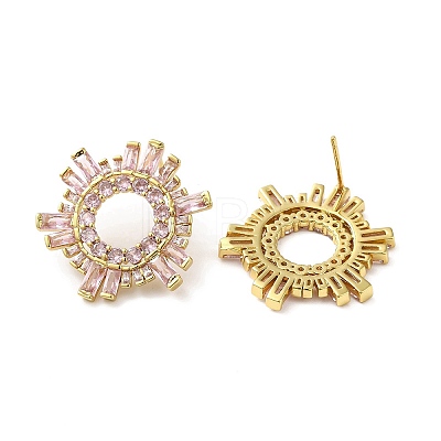 Pink Cubic Zirconia Sun Stud Earrings EJEW-Z019-24A-G-1