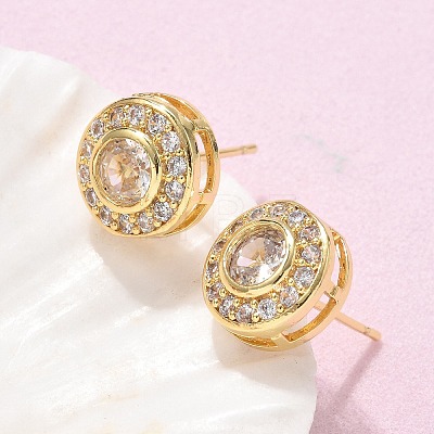 Brass Micro Pave Clear Cubic Zirconia Stud Earrings EJEW-Q015-10G-1