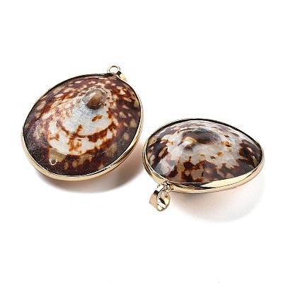 Electroplate Natural Shell Pendants KK-F882-03G-1