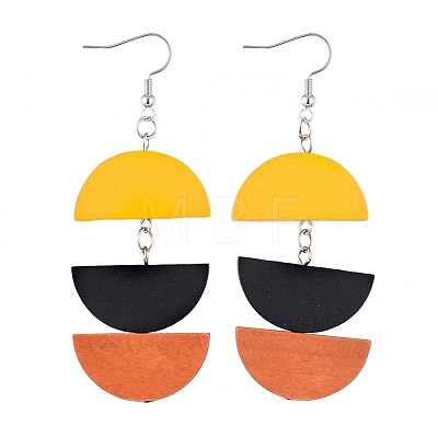 Semicircle Wood Dangle Earrings EJEW-JE03892-1