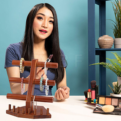 Solid Wood Jewelry Set Jewelry Tower Stands for Rings Bracelets Necklaces DJEW-WH0028-005-1