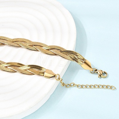 Unisex 304 Stainless Steel Braided Flat Snake Chain Necklaces NJEW-K305-12B-G-1