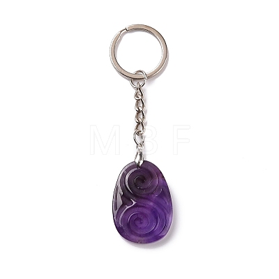 Natural Amethyst Teardrop with Spiral Pendant Keychain KEYC-A031-02P-04-1