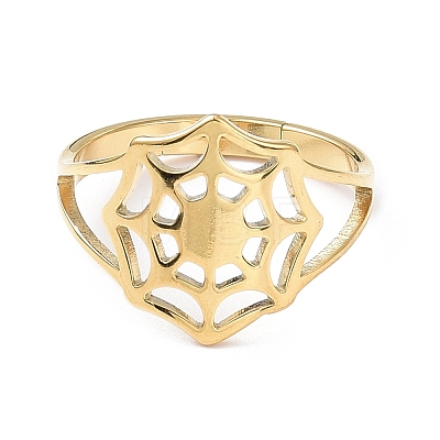 Ion Plating(IP) 304 Stainless Steel Spider Web Adjustable Rings for Women RJEW-I097-07G-1