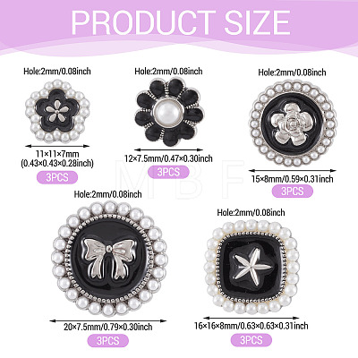 15Pcs 5 Styles 1-Hole Alloy Enamel Shank Buttons BUTT-TA0001-47B-1