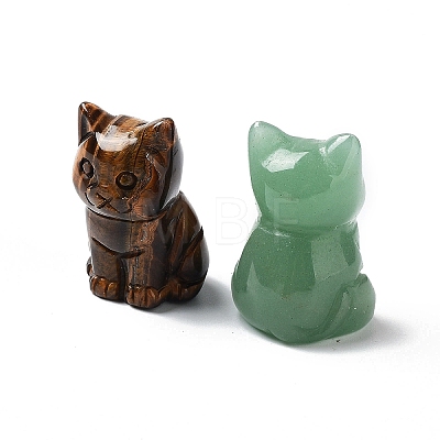 Natural Gemstone Carved Cat Statues Ornament G-P525-11-1