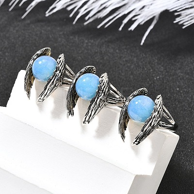 Natural & Synthetic Mixed Gemstone Wings Adjustable Rings RJEW-K241-04AS-1