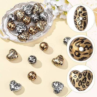 32Pcs 4 Styles Printed Acrylic Beads PACR-FS0001-12-1