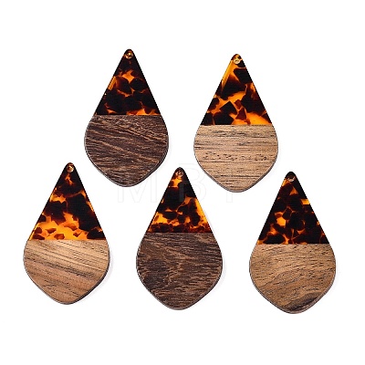 Transparent Resin and Walnut Wood Pendants RESI-T057-06D-1