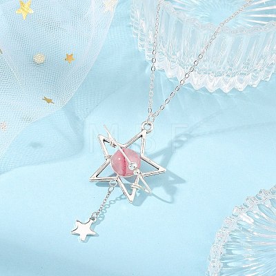 Dyed Natural Green Jade Alloy Star Pendant Necklaces for Women NJEW-TA00273-02-1