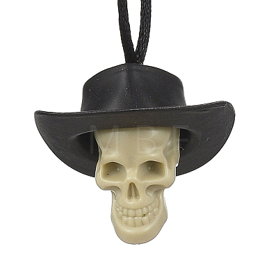 Halloween Skull Plastic Pendant Necklaces NJEW-S006-01E-1