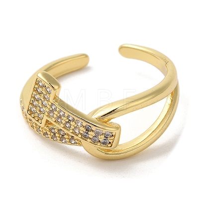 Initial Letter T Brass Micro Pave Cubic Zirconia Open Cuff Rings RJEW-U008-45G-1