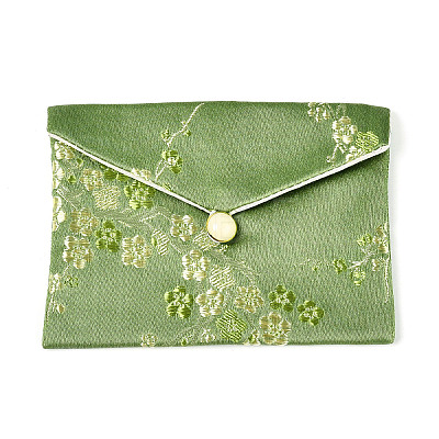 Plum Blossom Embroidery Silk Cloth Envelope Jewelry Storage Bags with Snap Button ABAG-N008-10x12-D01-1
