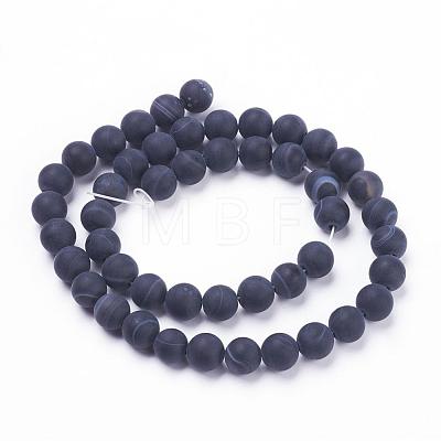 Natural Black Striped Agate/Banded Agate Beads Strands G-F520-50-6mm-1