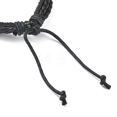 PU Leather & Waxed Cords Triple Layer Multi-strand Bracelets BJEW-G709-07-1
