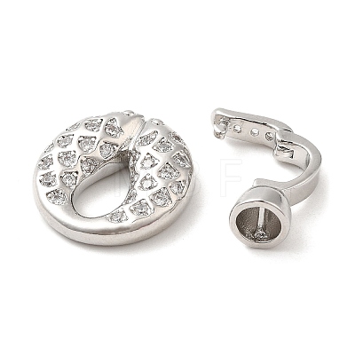 Rack Plating Brass Micro Pave Clear Cubic Zirconia Fold Over Clover Clasps KK-H447-05P-1