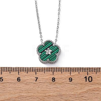 304 Stainless Steel Green Enamel 5-Petal Flower Pendant Necklaces for Women NJEW-U032-17P-01-1