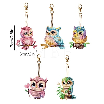 5Pcs DIY Diamond Painting Owl Keychain Kits PW-WG45147-01-1