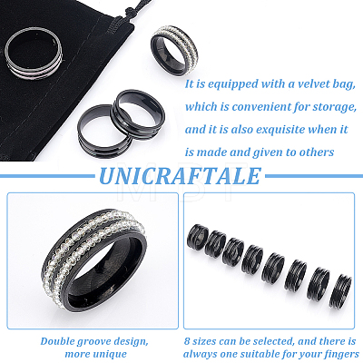 Unicraftale 16Pcs 8 Size 201 Stainless Steel Grooved Finger Ring Settings STAS-UN0041-44-1