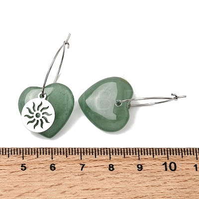 Natural Green Aventurine & 304 Stainless Steel Hoop Earrings for Women EJEW-G475-01P-06-1