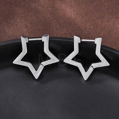 Non-Tarnish 304 Stainless Steel Star Huggie Hoop Earrings X-STAS-H156-05P-1