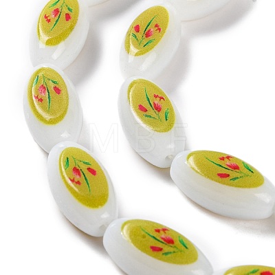 Printing Glass Oval Beads for Necklaces Bracelets Making GLAA-B020-01A-03-1