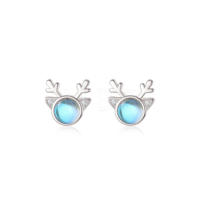 925 Sterling Silver Clear Cubic Zirconia Deer Head Stud Earrings FS-WG3413F-01-1