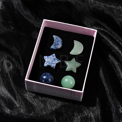 Natural Gemstone Healing Moon & Star & Round Ornaments AJEW-FS0001-12A-1