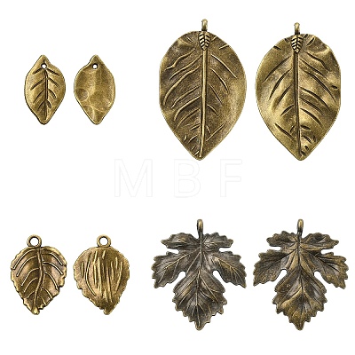 20Pcs 4 Styles Tibetan Style Alloy Leaf Pendants TIBEP-YW0002-39-1
