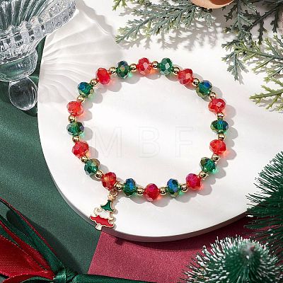 Christmas Theme Glass Beaded Stretch Bracelets BJEW-TA00540-1