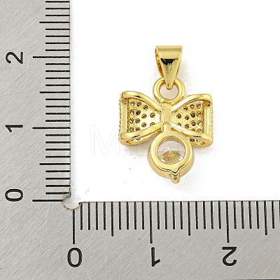 Bowknot Rack Plating Brass Clear Cubic Zirconia Pendants KK-Z053-14G-05-1