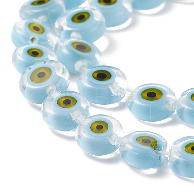 Handmade Evil Eye Lampwork Flat Round Bead Strands LAMP-L058-8mm-18-1