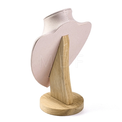 Bust Shaped Microfiber & Wood Jewelry Necklace & Earrings Display Stands NDIS-H042-01B-03-1