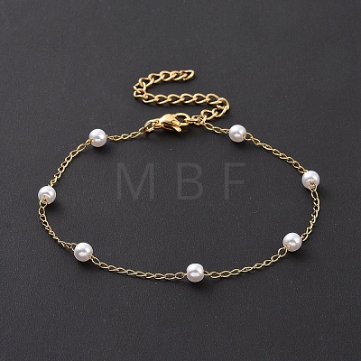Round Plastic Imitation Pearl Beaded Bracelets BJEW-E054-10G-1