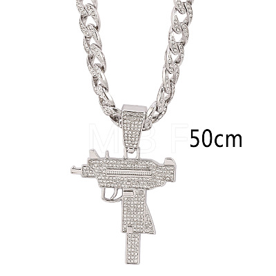 Hip Hop Zinc Alloy Full Crystal Rhinestone Gun Shaped Pendant Cuban Link Chain Necklaces for Women WGDAFA5-02-1