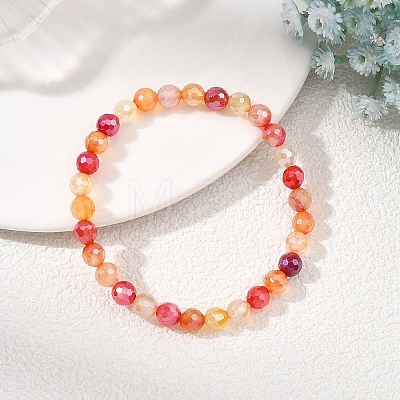 Natural Banded Agate Round Beaded Stretch Bracelets for Women BJEW-JB14071-1