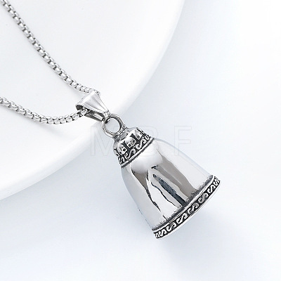 Cross Skull Viking Guardian Bell 304 Stainless Steel Pendant Box Chain Necklaces for Men Women DE4084-1