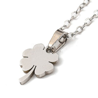 201 Stainless Steel Clover Pendant Necklace with Cable Chains NJEW-Q317-28P-1