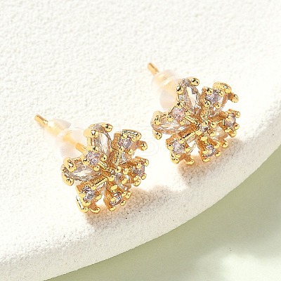 Snowflake Brass Micro Pave Cubic Zirconia Stud Earrings EJEW-Z152-02G-02-1
