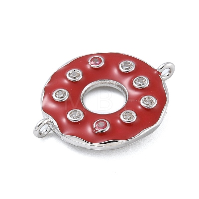 Rack Plating Brass Clear Cubic Zirconia Donut Connector Charms KK-A234-030P-02-1