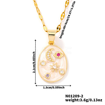 Fashionable Women's Star Moon Oval Brass Enamel Pendant Necklaces LO5059-2-1