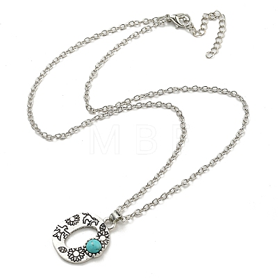 Letter A~Z Antique Silver Plated Alloy with Synthetic Turquoise Pendant Necklaces NJEW-G080-01O-1