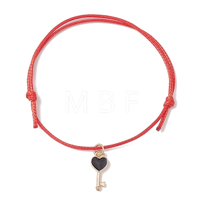 2Pcs 2 Style Heart & Skeleton Key Alloy Enamel Braided Bead Bracelets Set BJEW-JB09772-1